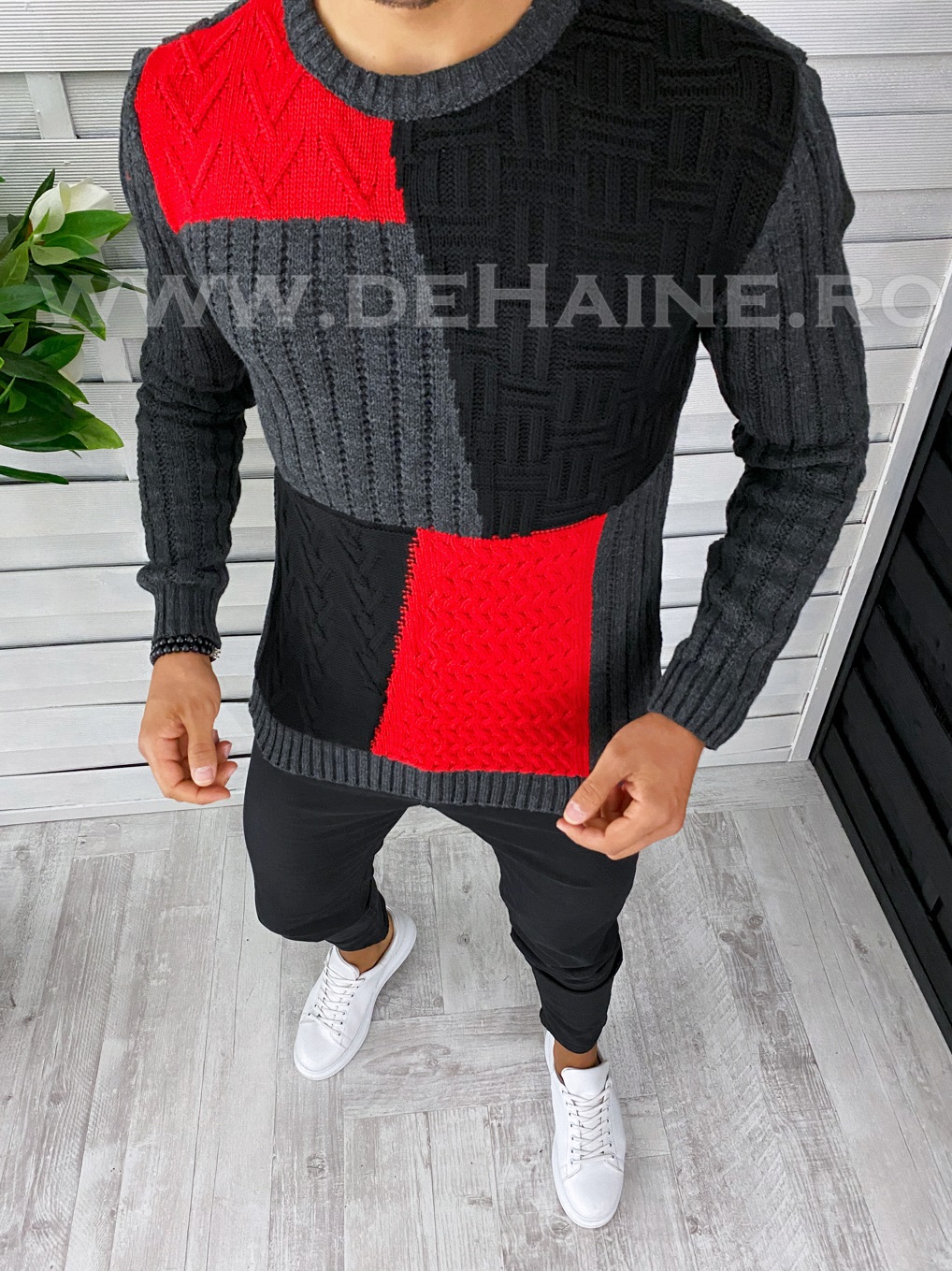 Pulover barbati gros slim fit gri inchis t3611 x14-3*